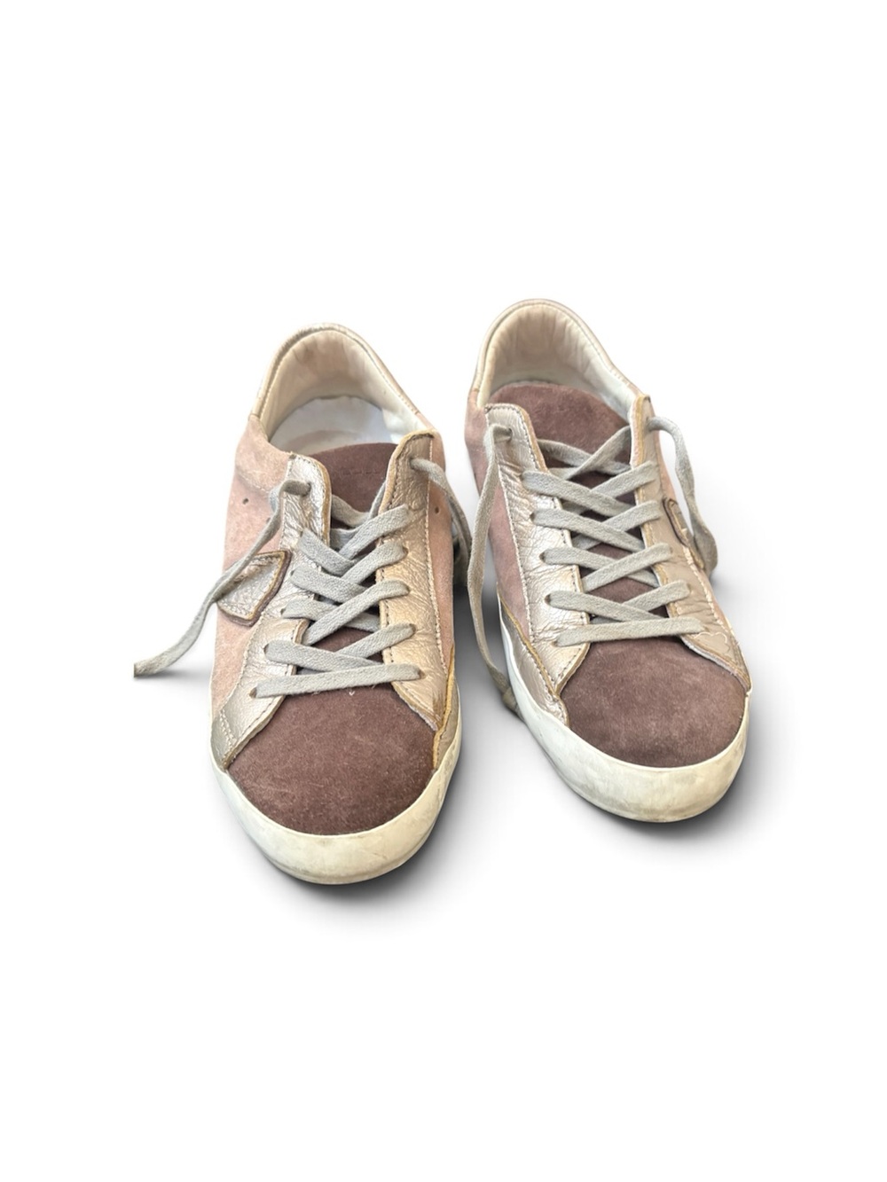 Philippe Model Two-Tone Suede Lace-Up Sneakers in Pink and Brown
